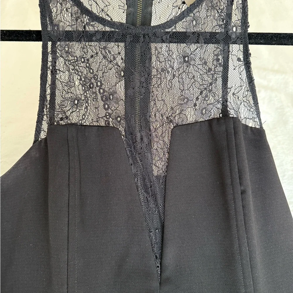 Aryn K Black Peplum Sheath Dress Plunging Lace Neckline - Picture 3 of 5